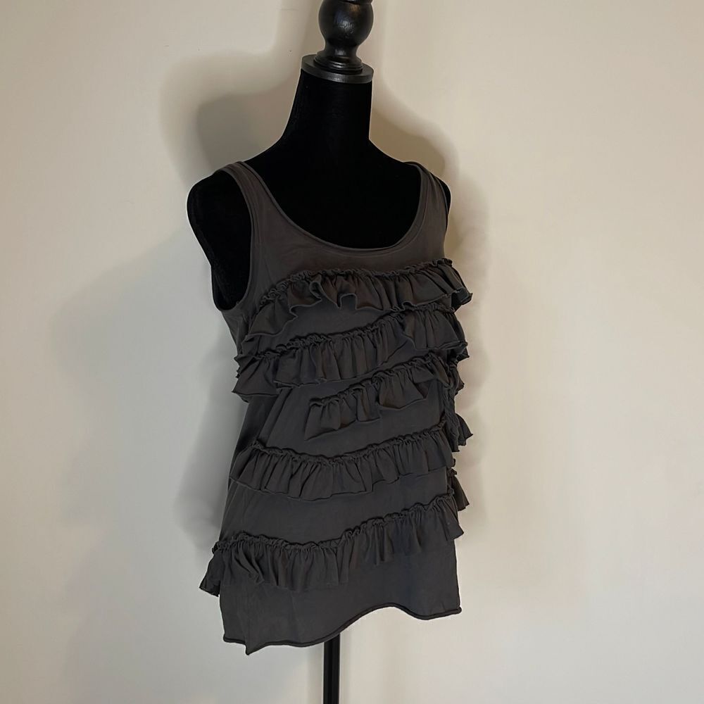 J Crew Ruffled Tank Top.‎ Charcoal Gray. Size Small